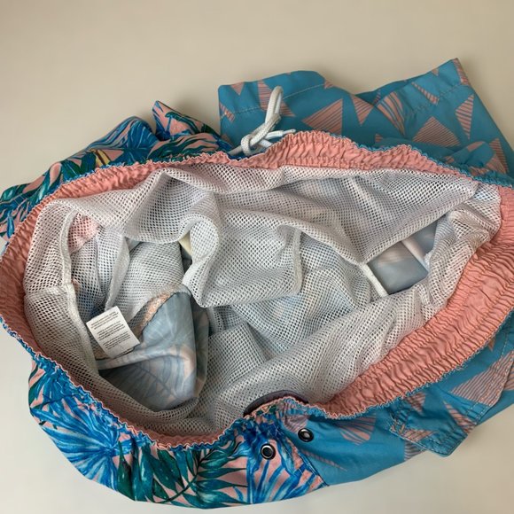 Charleston Threads Mens Swim Trunks XXL Blue Pink Parrot Short Elastic Waist - Picture 10 of 12